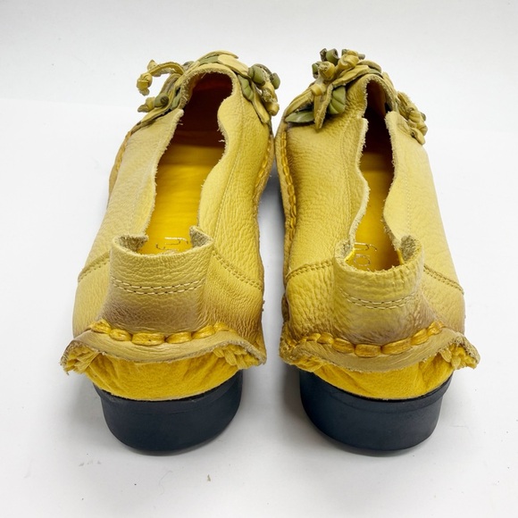 Socofy Yellow Flower Handcrafted Leather Slip On Loafers Shoes 9.5 - Picture 4 of 9